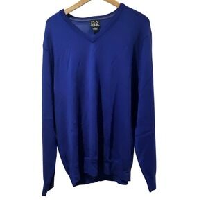 Jos A Bank Traveler's Collection Blue Merino Wool V‎ Neck Sweater Mens XL